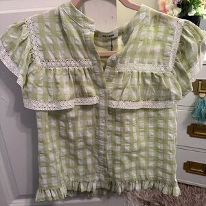 Day and Moon green gingham ruffle top!